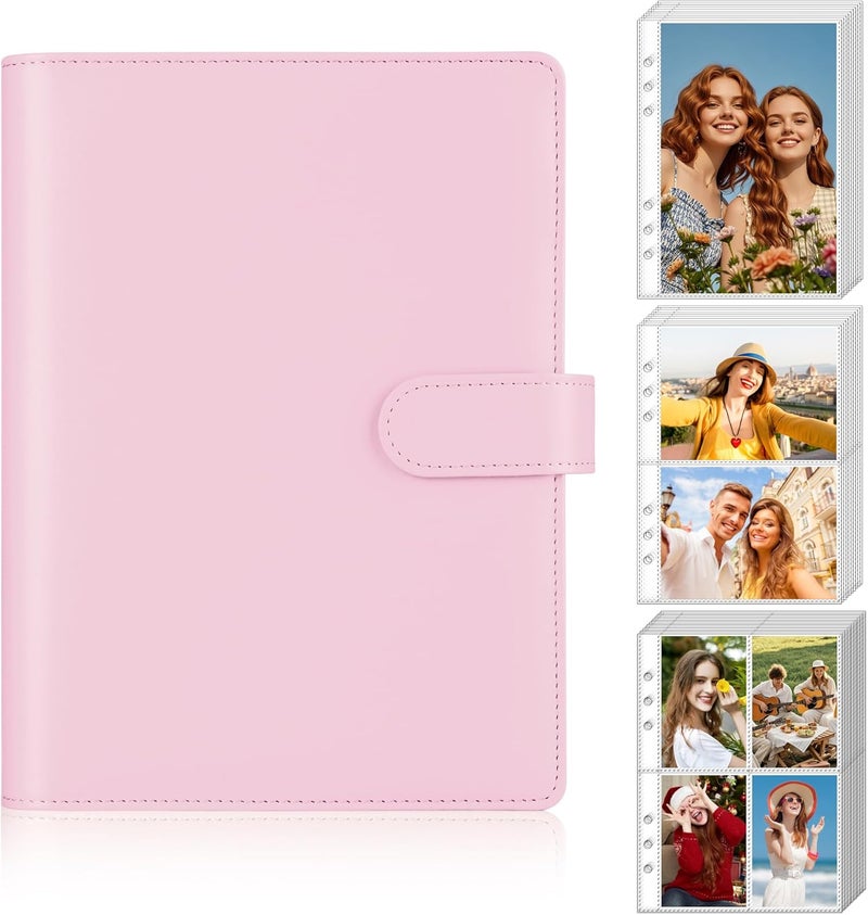 Antner A5 Kpop Photocard Binder 6-Ring Card Collector Album with 40 Pack Card Sleeves, PU Leather Photocard Holder Book with Multi-Size Photo Protectors for Organizing Trading Cards, Pink A5 Binder - Image 1